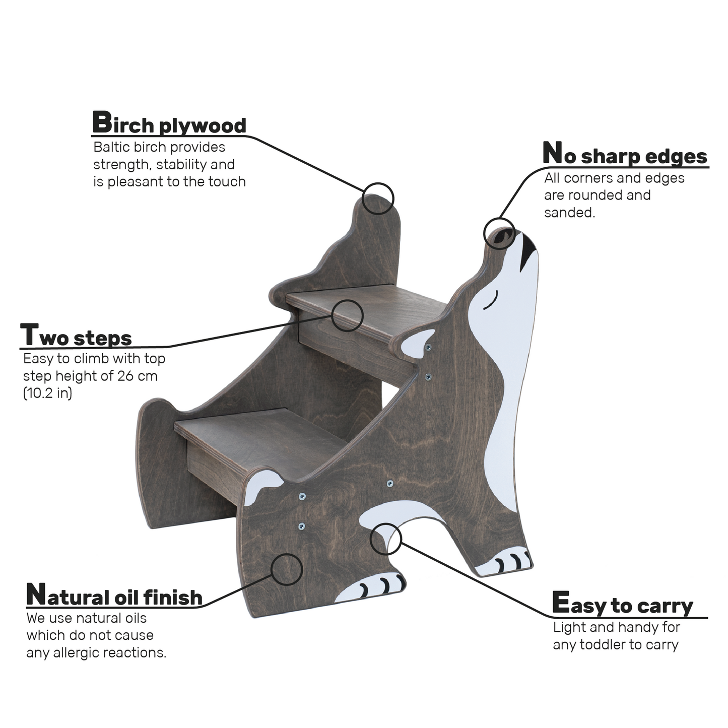 Tritthocker für Kinder - Husky Grau